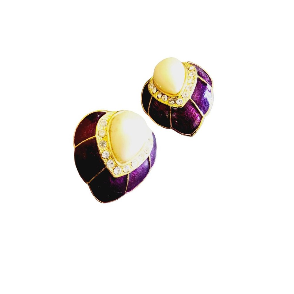 Vintage 80's Unsigned Well Made Enamel Clip Earrings (A2990)
